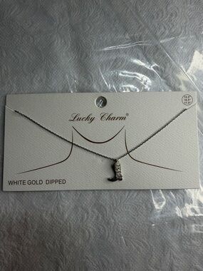 White Gold-Dipped Cowboy Boot Necklace